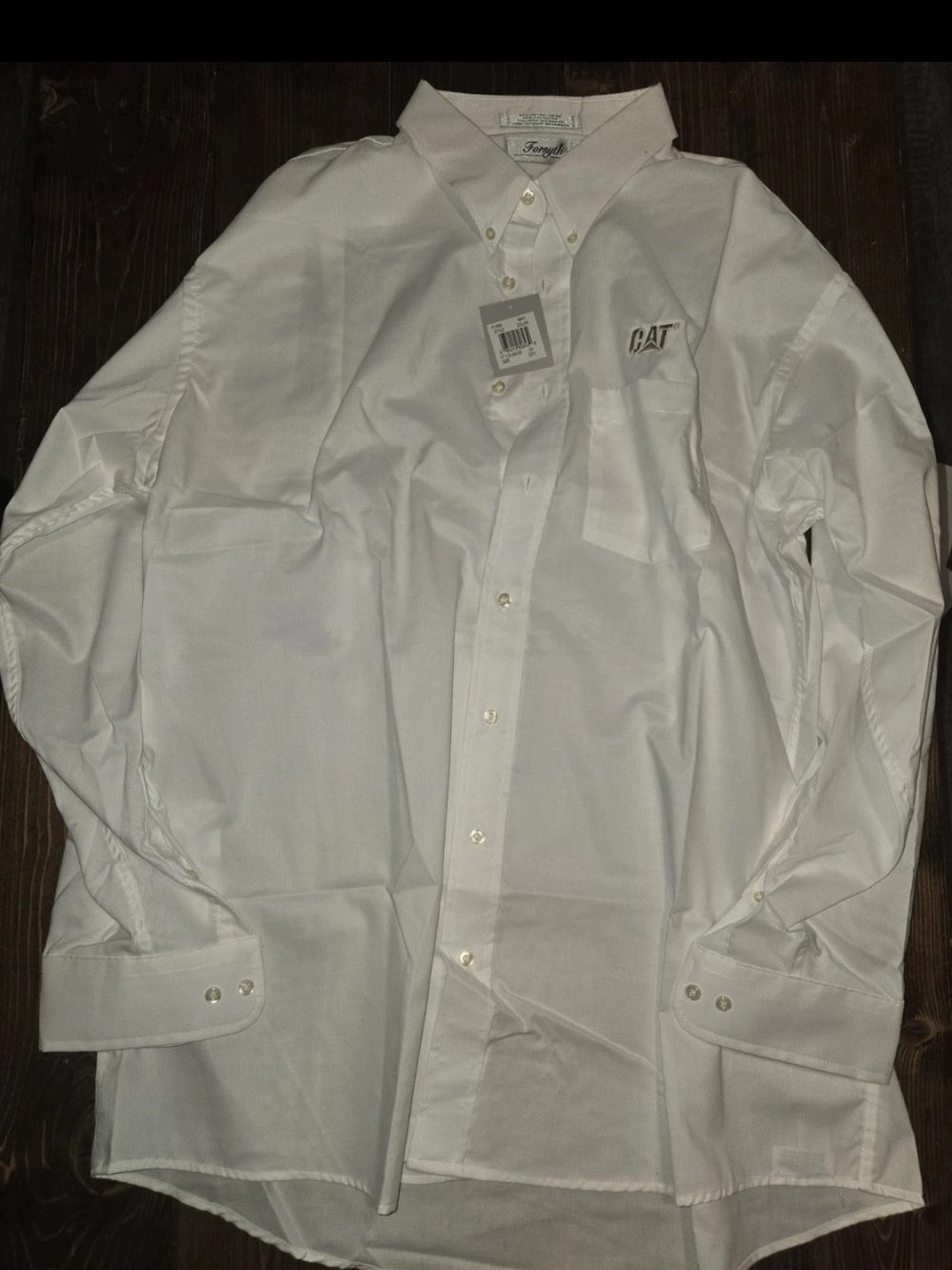 CAT Men’s White Button-Down Dress Shirt — Classic Corporate Style 17.5 34/35
